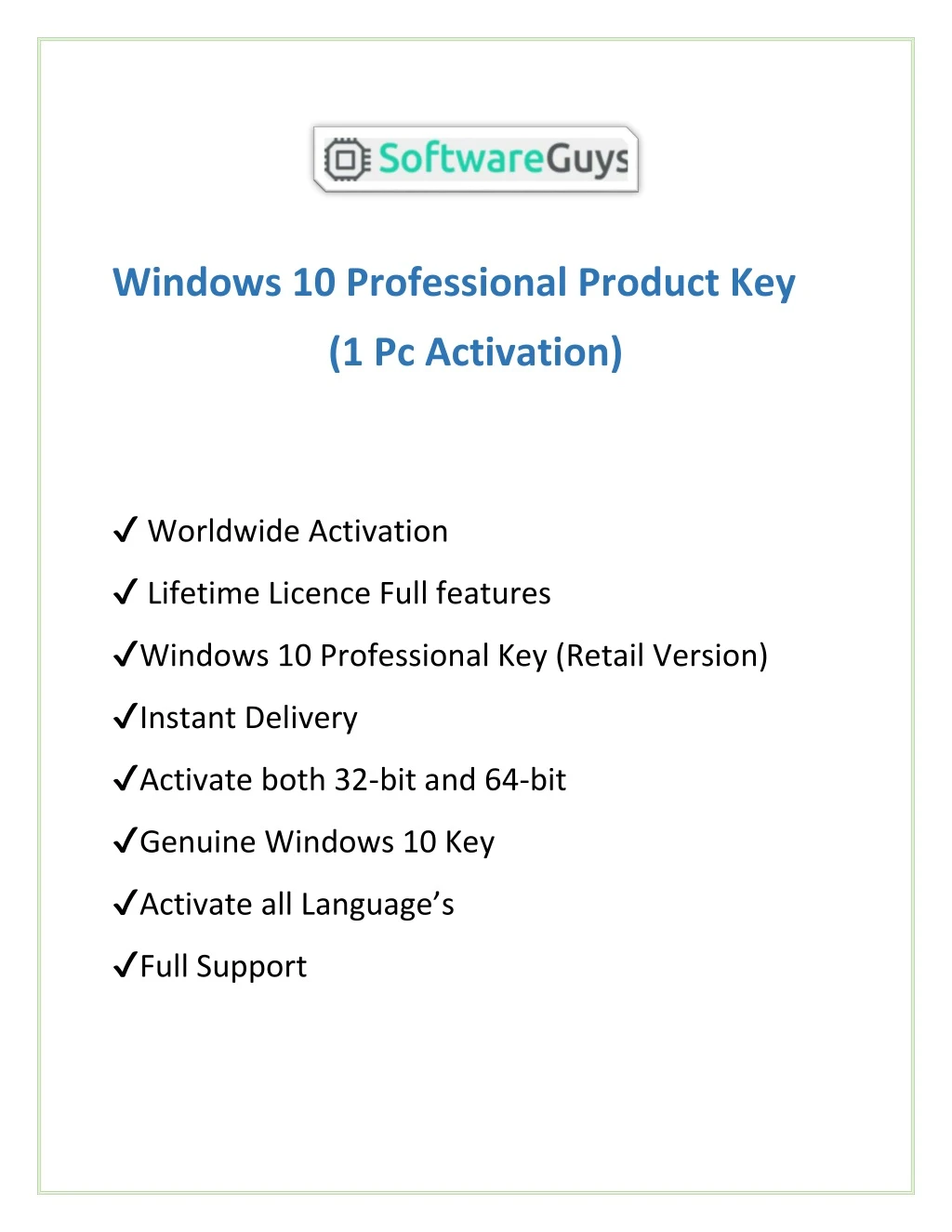 windows 10 professional product key