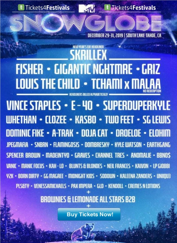 Skrillex, Fisher, Jpegmafia, Griz & More to Headline MTV's SnowGlobe Music Festival 2019