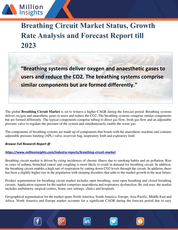 Breathing Circuit Market Status, Growth Rate Analysis and Forecast Report till 2023