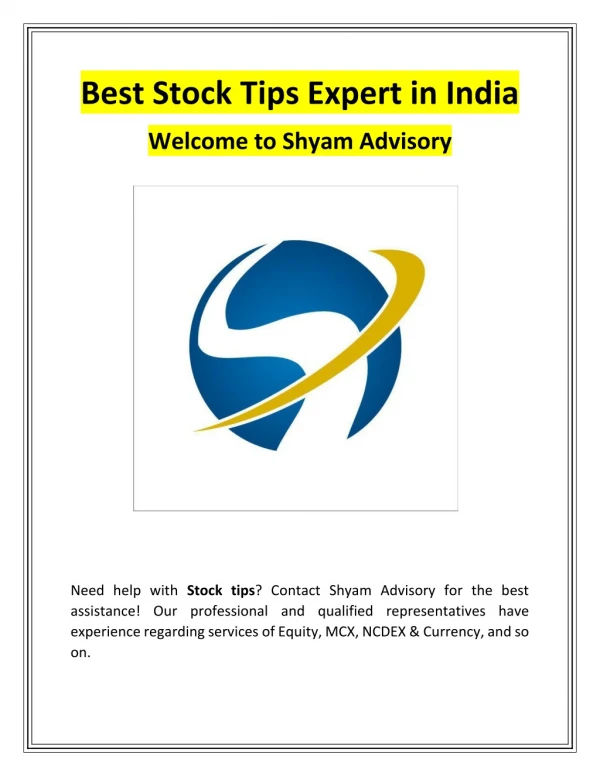 Best Stock Tips Expert in India | shyamadvisory