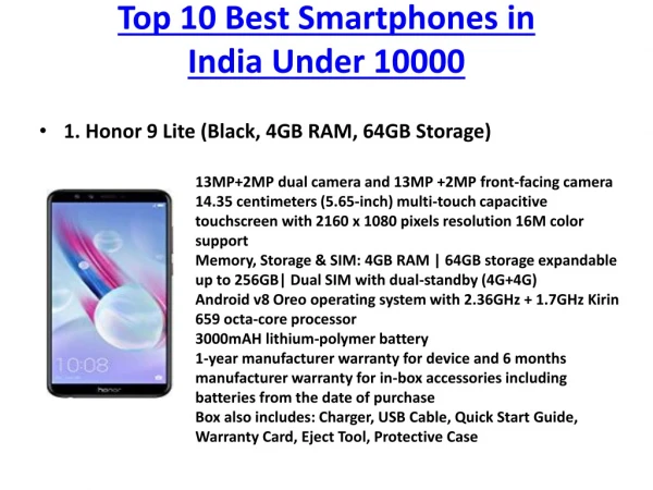 Top 10 Best Smartphones in India Under 10000.