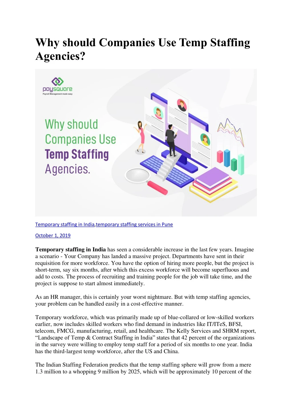why should companies use temp staffing agencies
