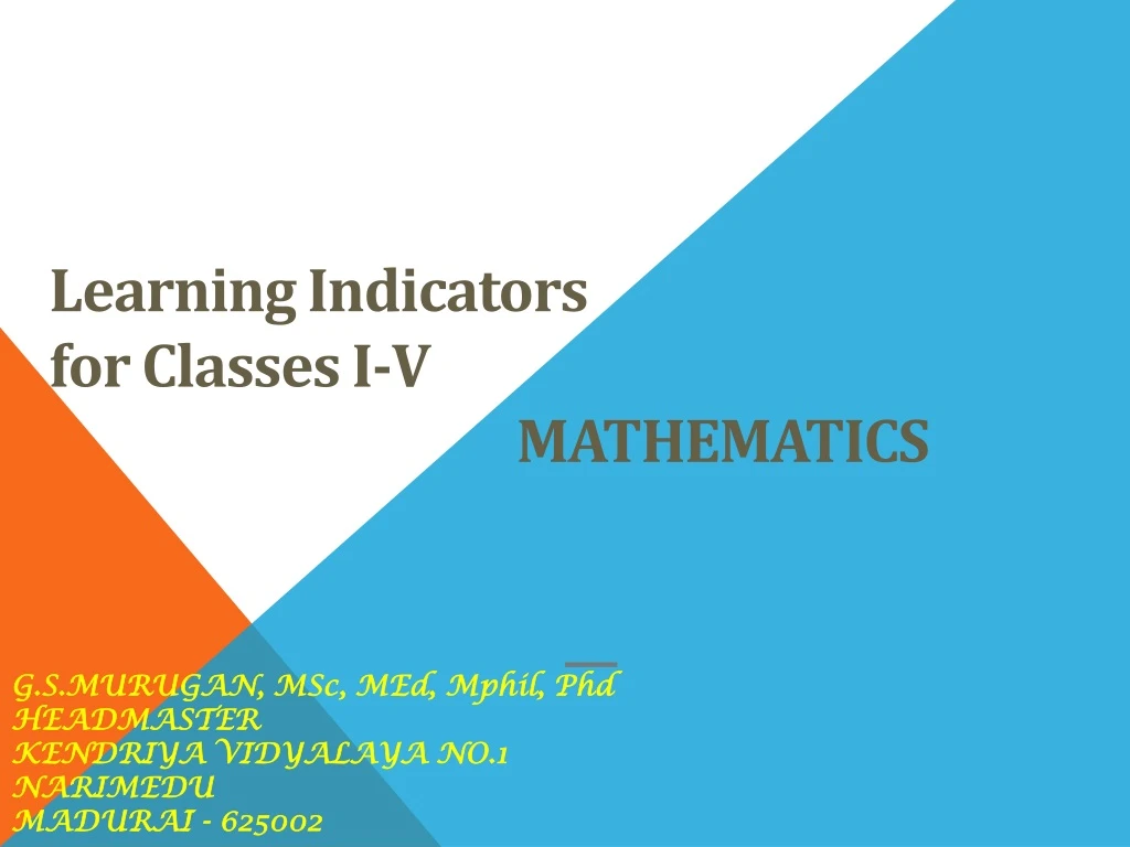 learning indicators for classes i v mathematics