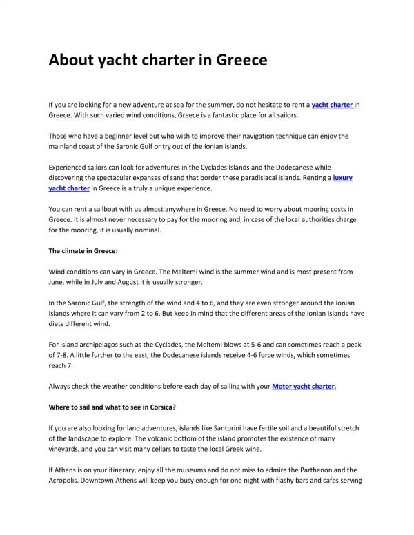 About yacht charter in Greece