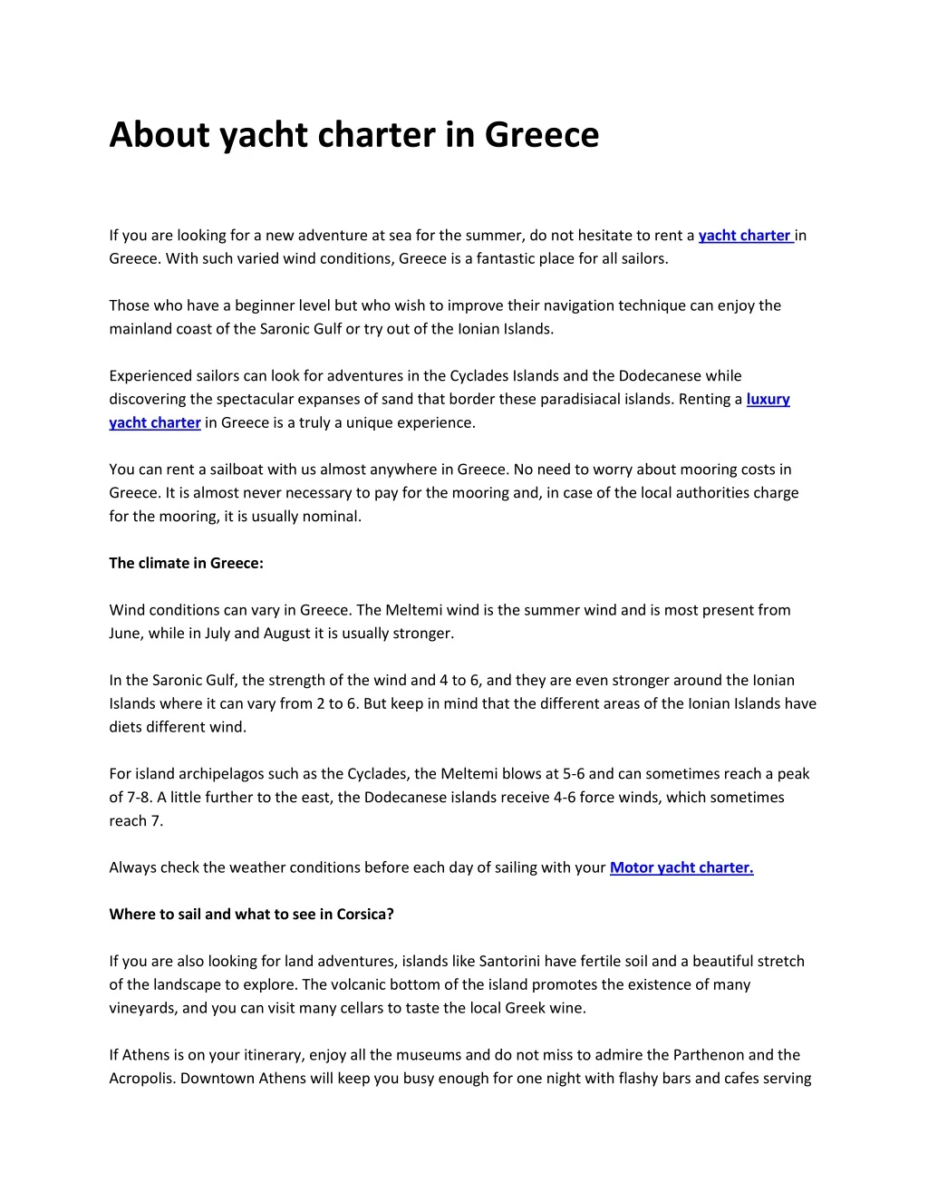 about yacht charter in greece