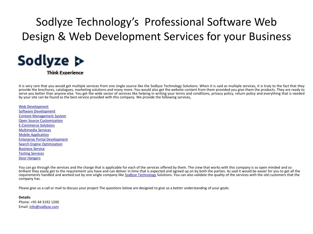 sodlyze technology s professional software web design web development services for your business