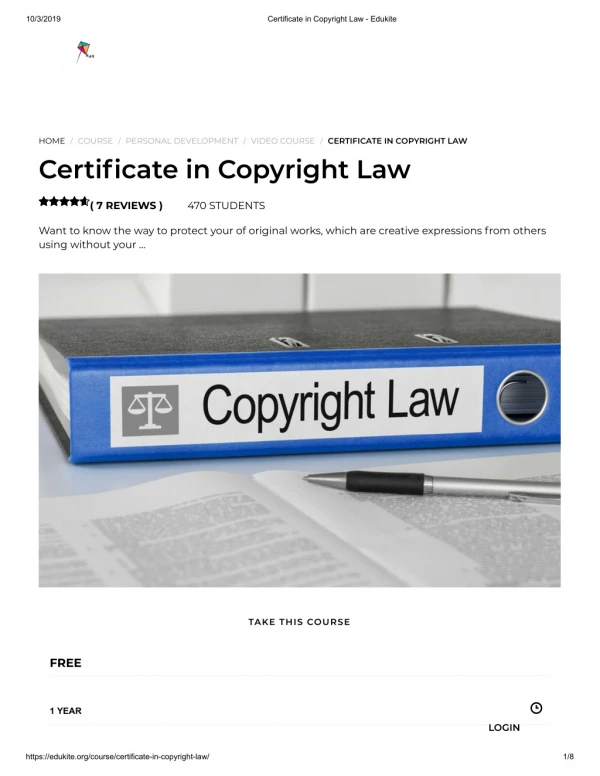 Certificate in Copyright Law - Edukite