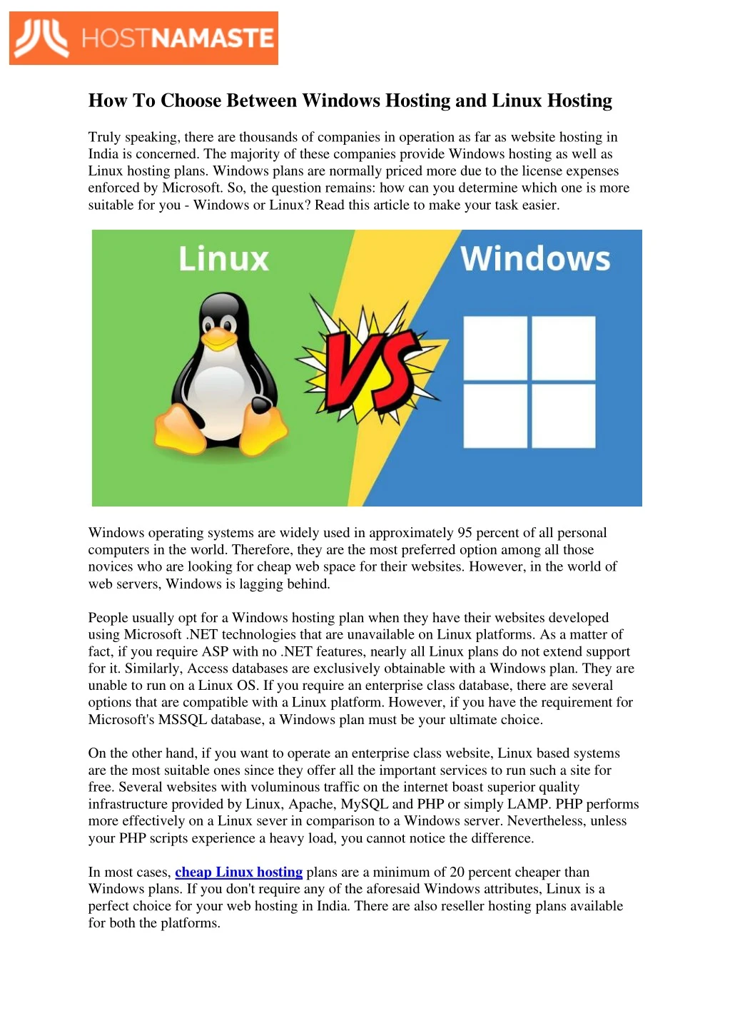 how to choose between windows hosting and linux