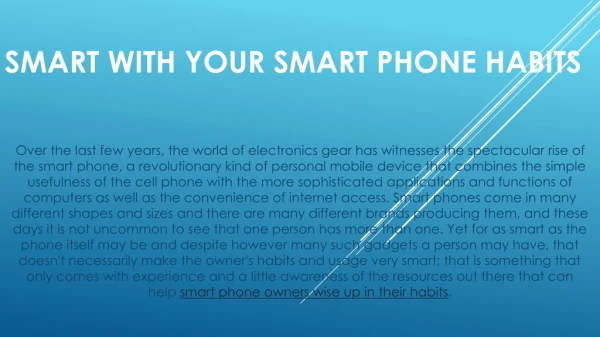 Smart With Your Smart Phone Habits