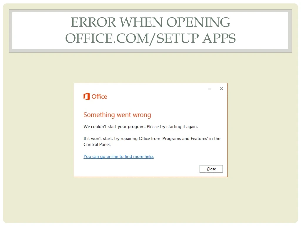 error when opening office com setup apps