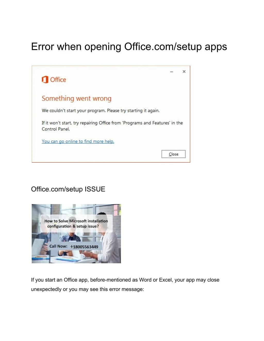 error when opening office com setup apps