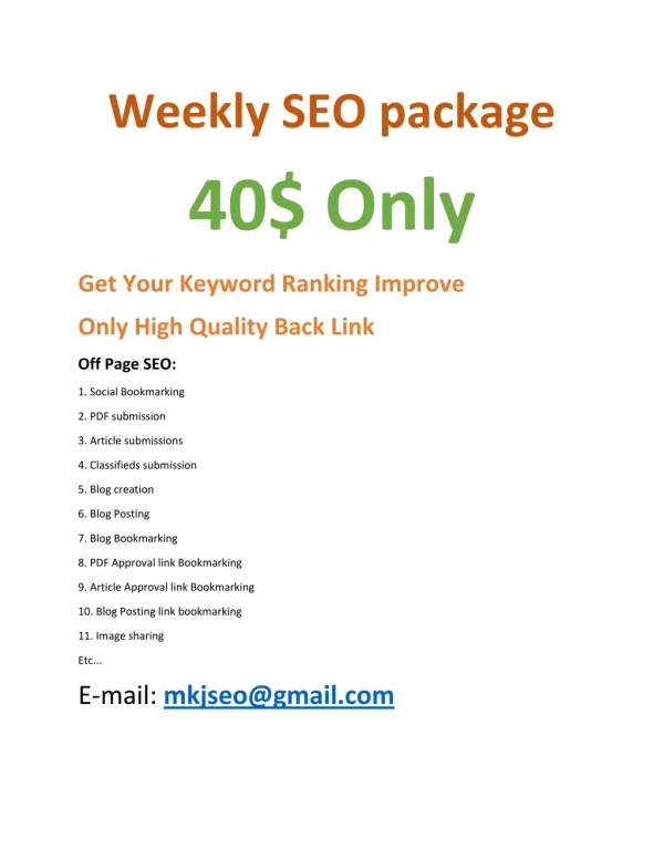 Weekly Off Page SEO Package in India