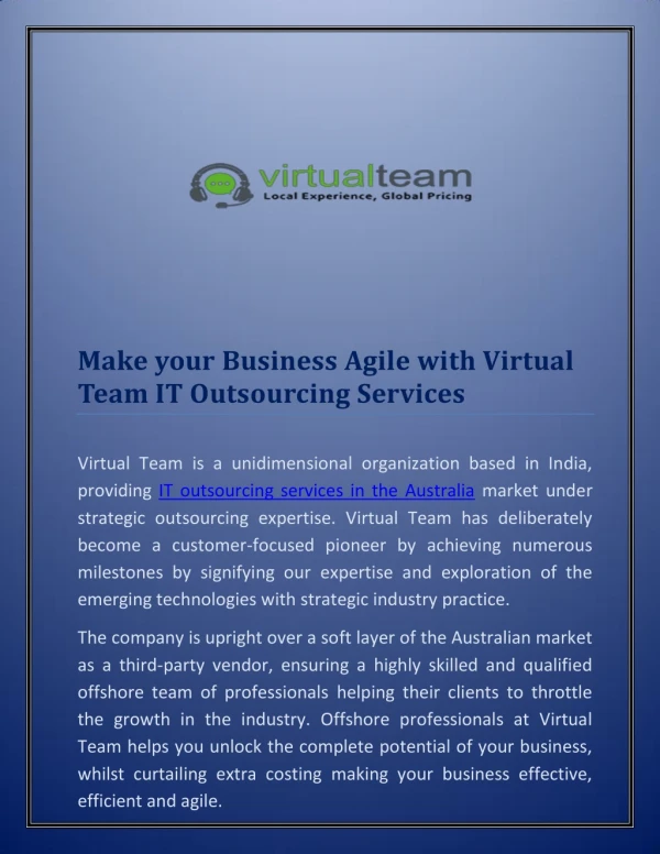 Make your Business Agile with IT Outsourcing Services