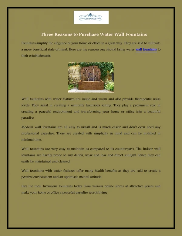 Three Reasons to Purchase Water Wall Fountains