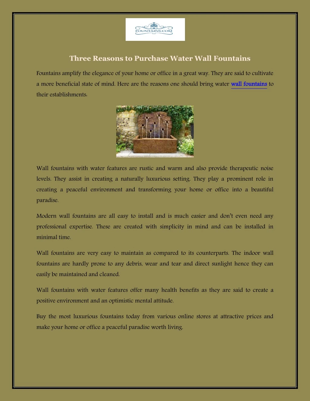 three reasons to purchase water wall fountains