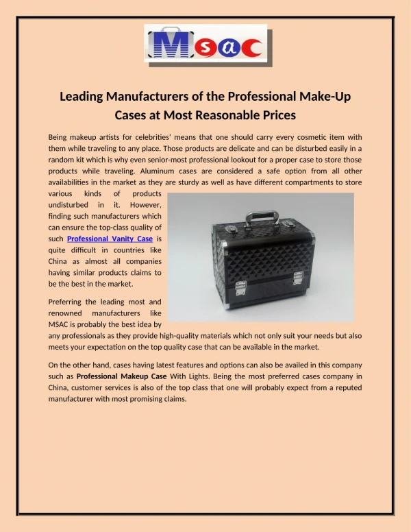 Leading Manufacturers of the Professional Make-Up Cases at Most Reasonable Prices