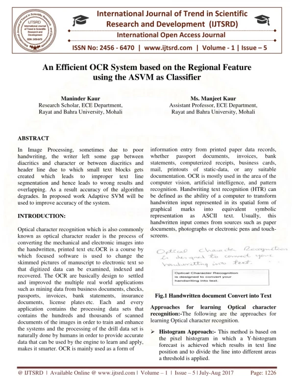 An Efficient OCR System based on the Regional Feature using the ASVM as Classifier