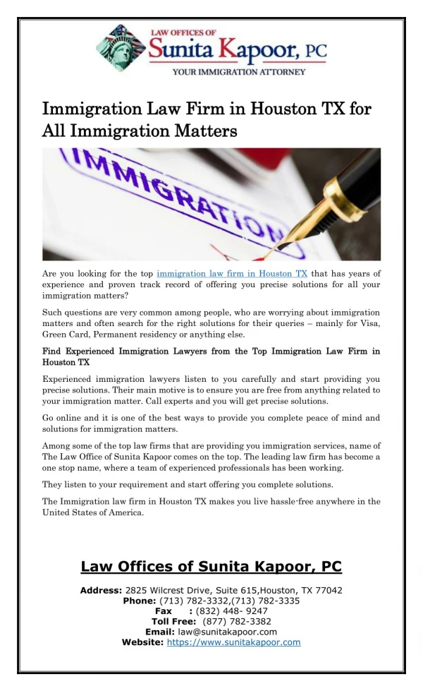 Immigration Law Firm in Houston TX for All Immigration Matters