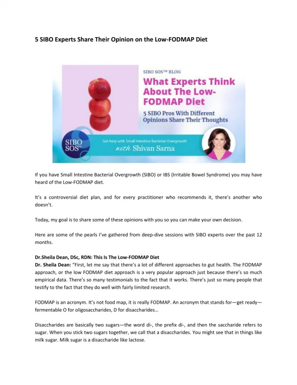5 SIBO Experts Share Their Opinion on the Low-FODMAP Diet