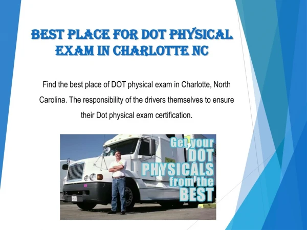 Best Place for DOT Physical Exam in Charlotte NC
