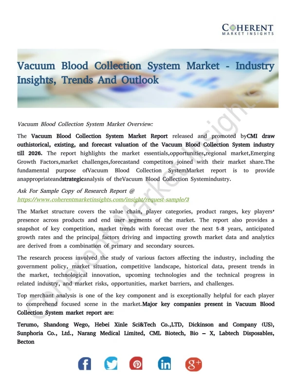 Vacuum Blood Collection System Market - Industry Insights, Trends And Outlook