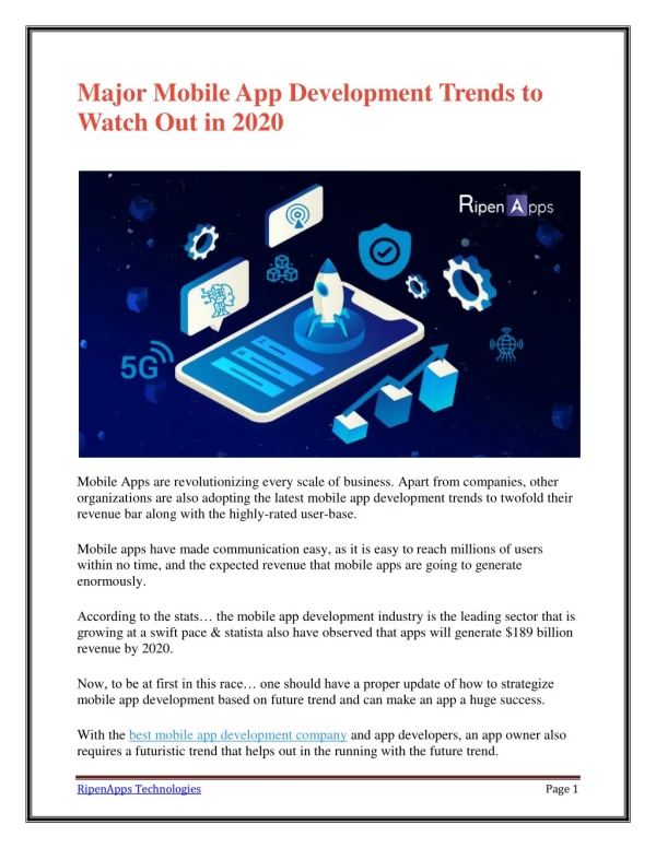 Major Mobile App Development Trends to Watch Out in 2020