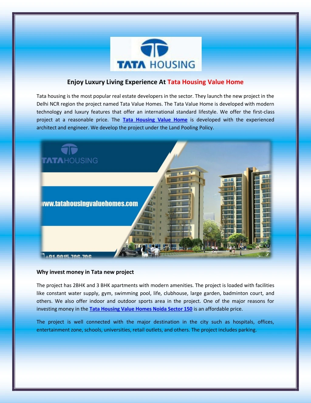 enjoy luxury living experience at tata housing