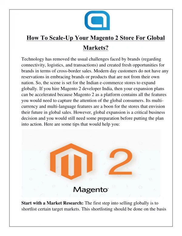 How To Scale-Up Your Magento 2 Store For Global Markets?