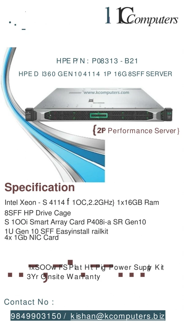 HPE DL360GEN10 4110 1P 16G 8SFF Server