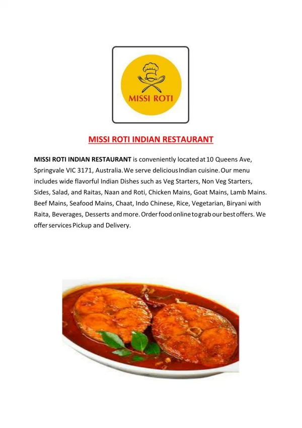 15% Off - MISSI ROTI INDIAN RESTAURANT-Springvale - Order Food Online