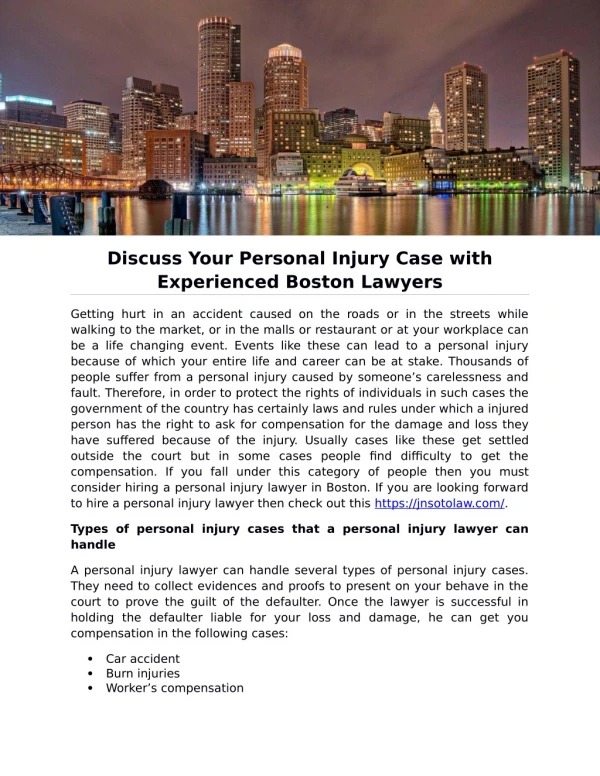 Discuss Your Personal Injury Case with Experienced Boston Lawyers