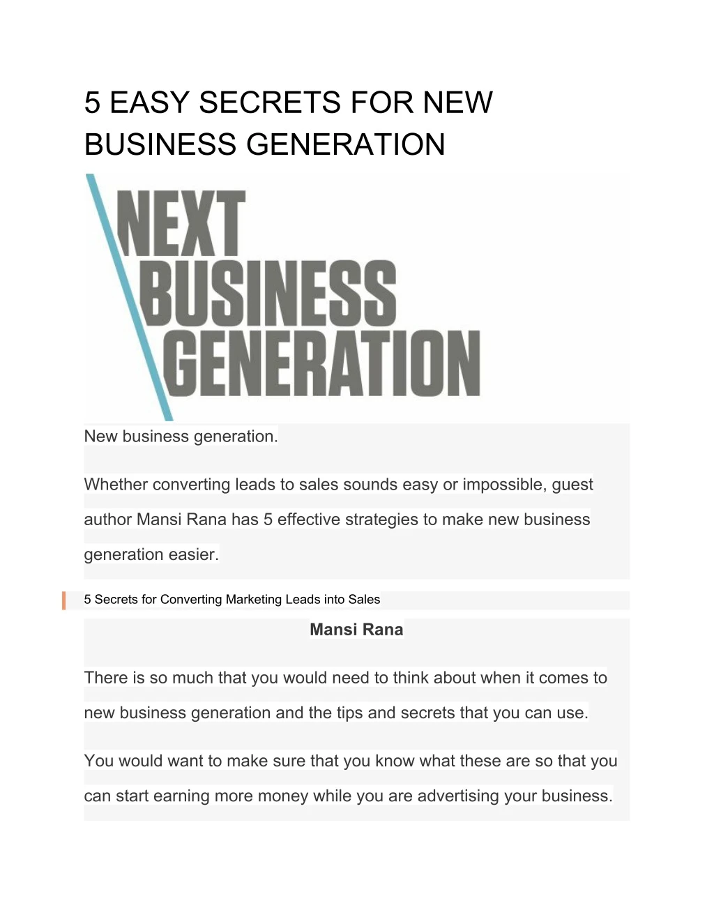 5 easy secrets for new business generation