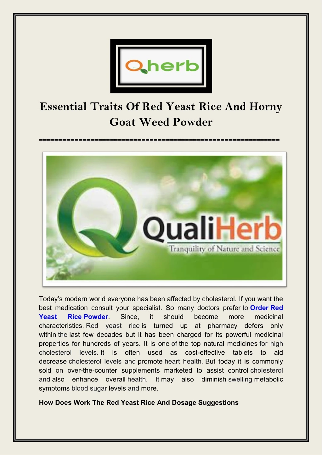 essential traits of red yeast rice and horny goat
