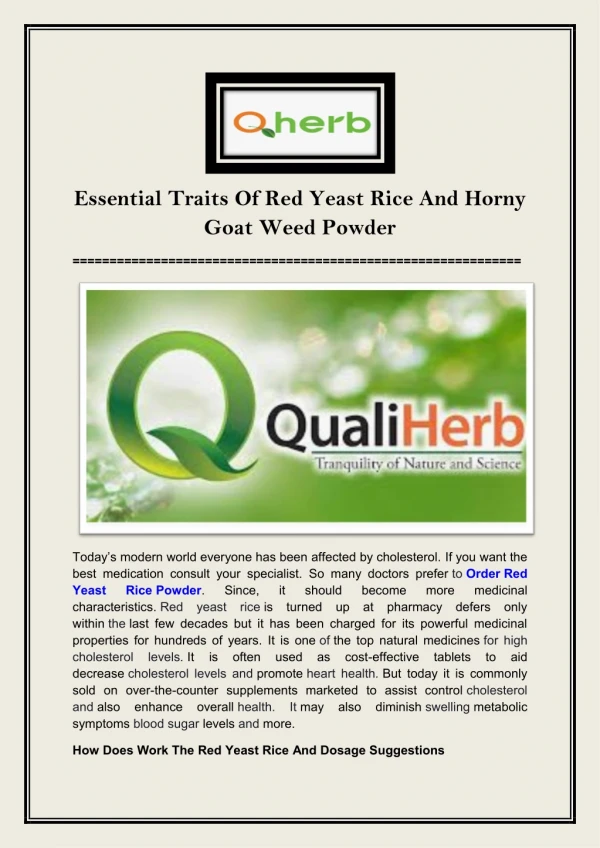 Essential Traits Of Red Yeast Rice And Horny Goat Weed Powder