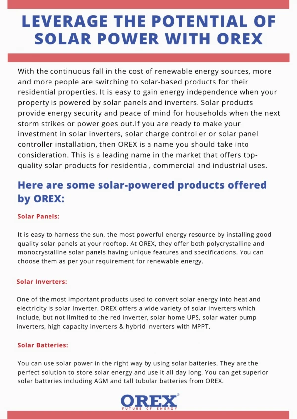 Leverage the Potential of Solar Power with OREX