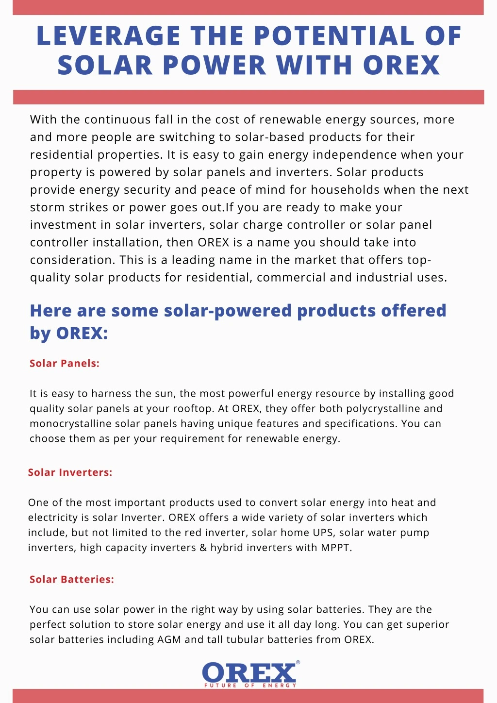 leverage the potential of solar power with orex