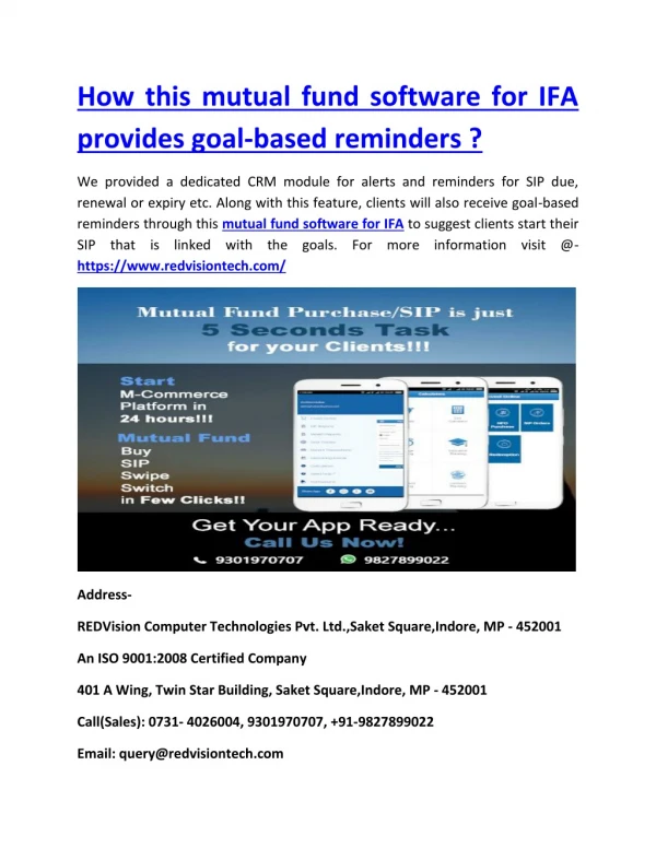 how this mutual fund software for ifa provides