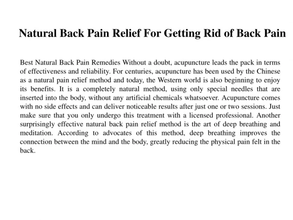Natural Back Pain Relief For Getting Rid of Back Pain