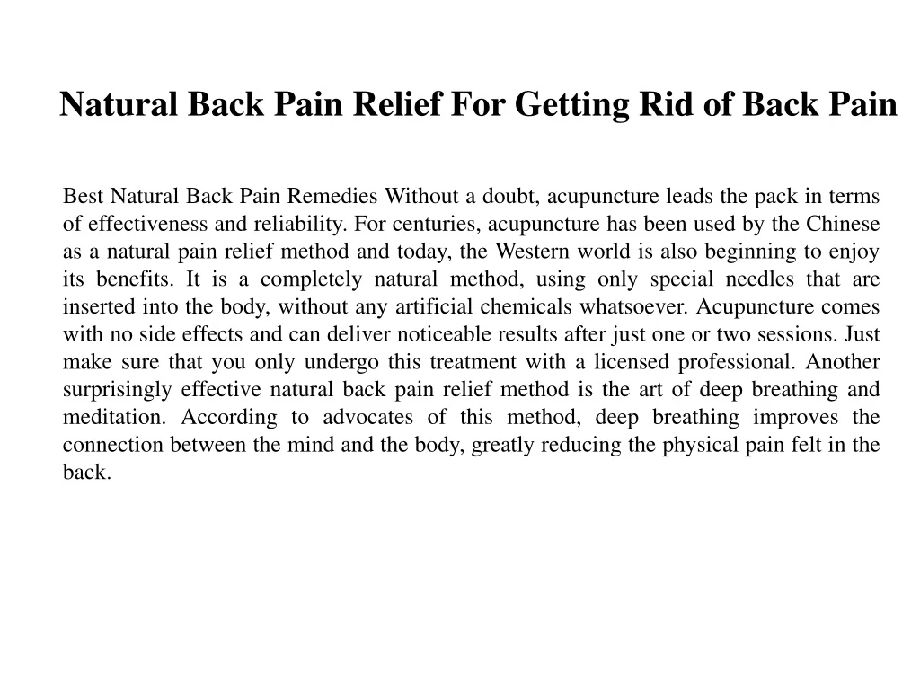 natural back pain relief for getting rid of back