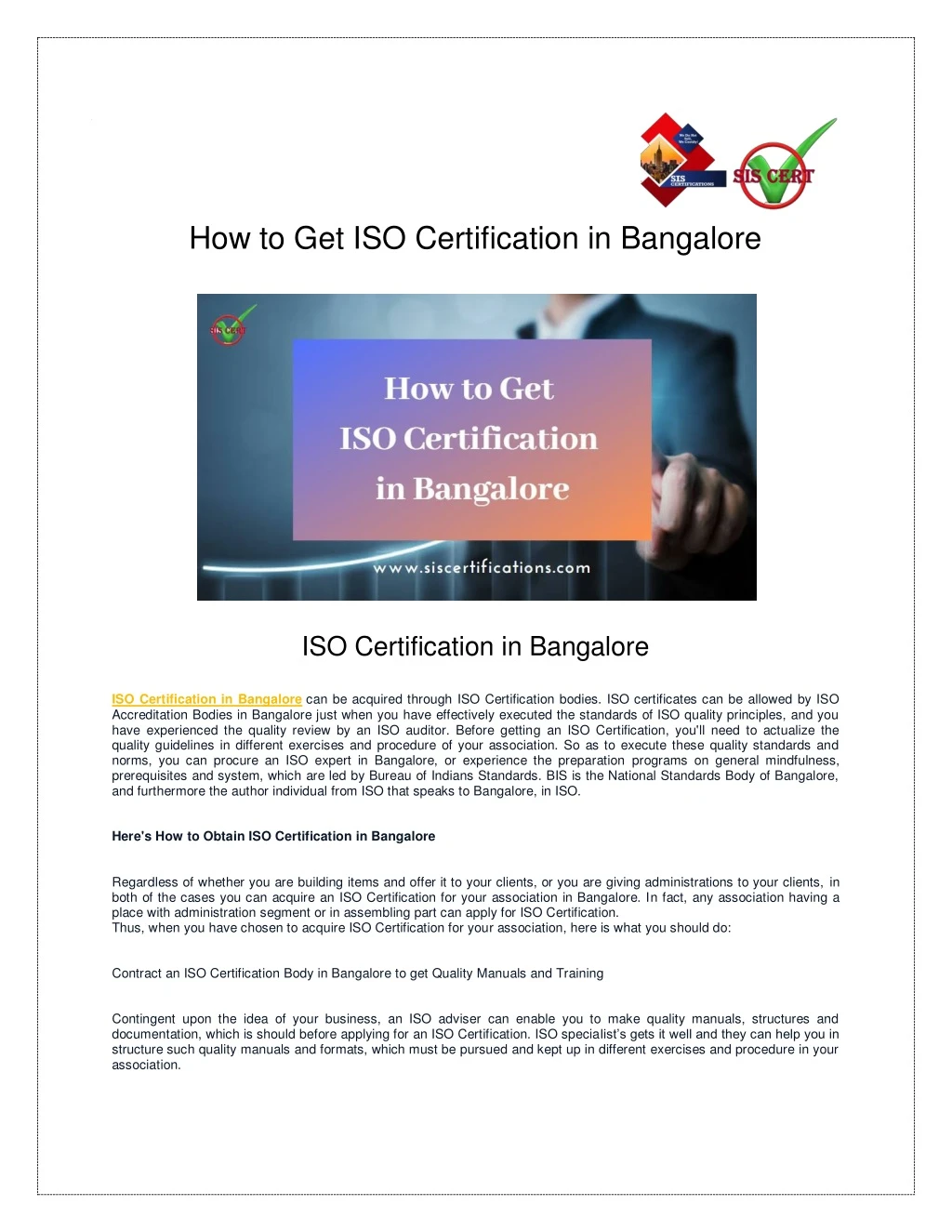 how to get iso certification in bangalore