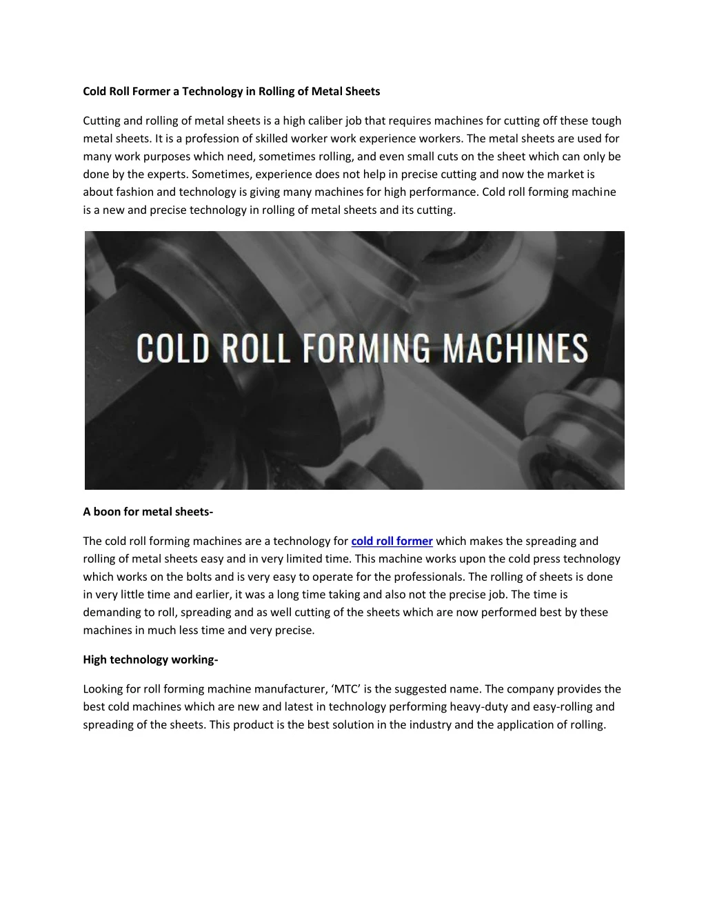 cold roll former a technology in rolling of metal