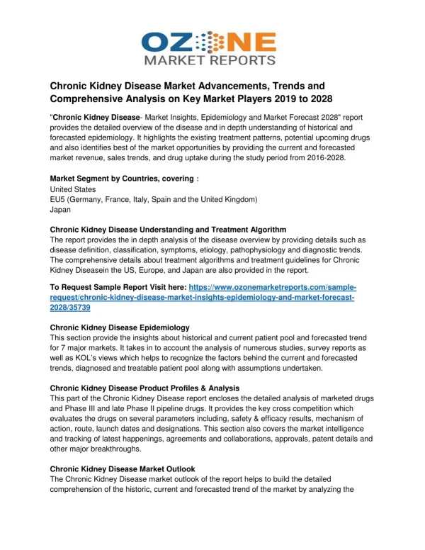 Chronic Kidney Disease Market Advancements, Trends and Comprehensive Analysis on Key Market Players 2016 to 2028