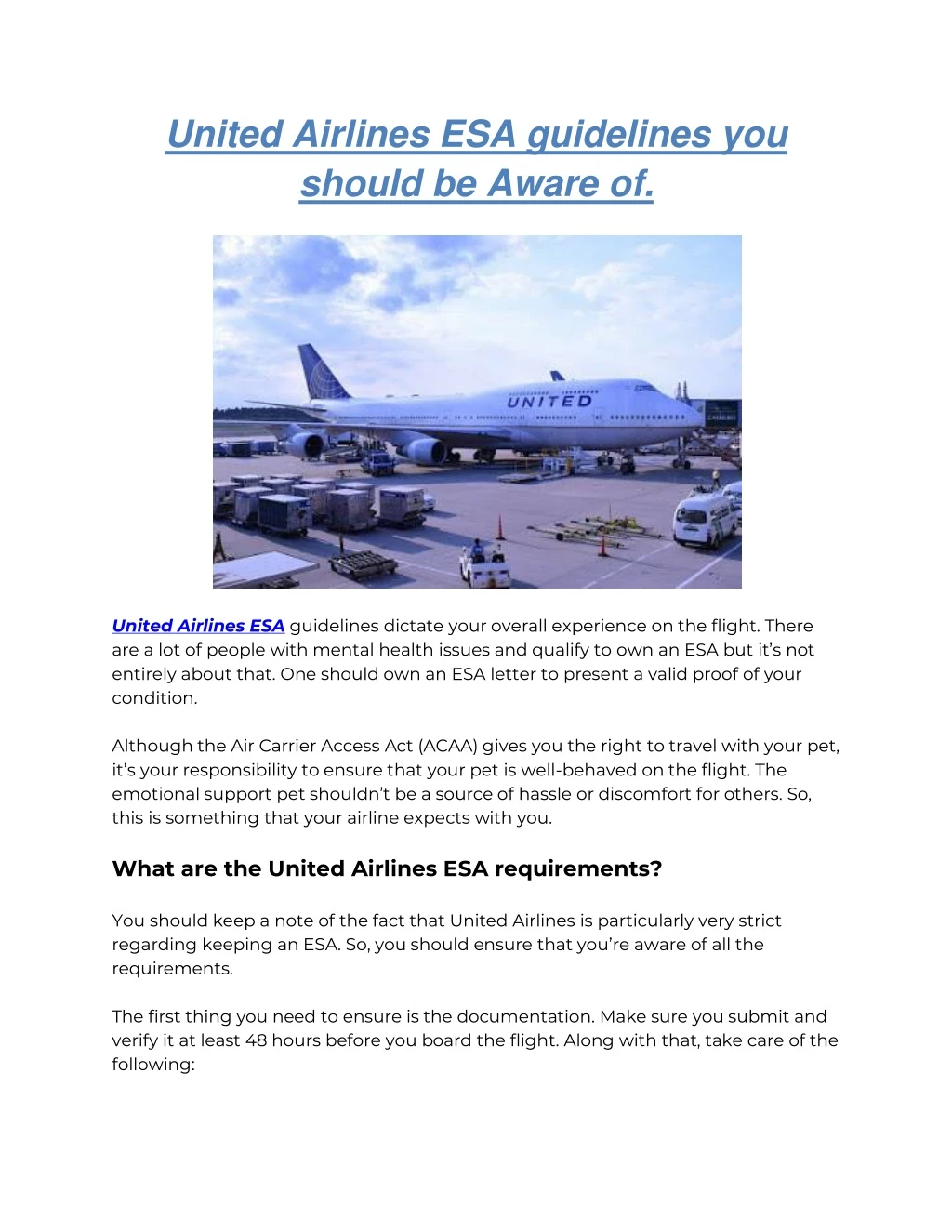 united airlines esa guidelines you should
