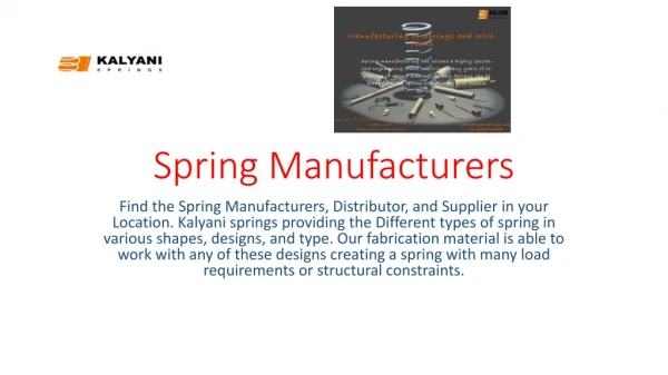 Find Wire form Spring Manufacturers — Kalyani Springs