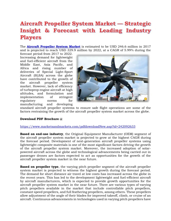 Aircraft Propeller System Market — Strategic Insight & Forecast with Leading Industry Players