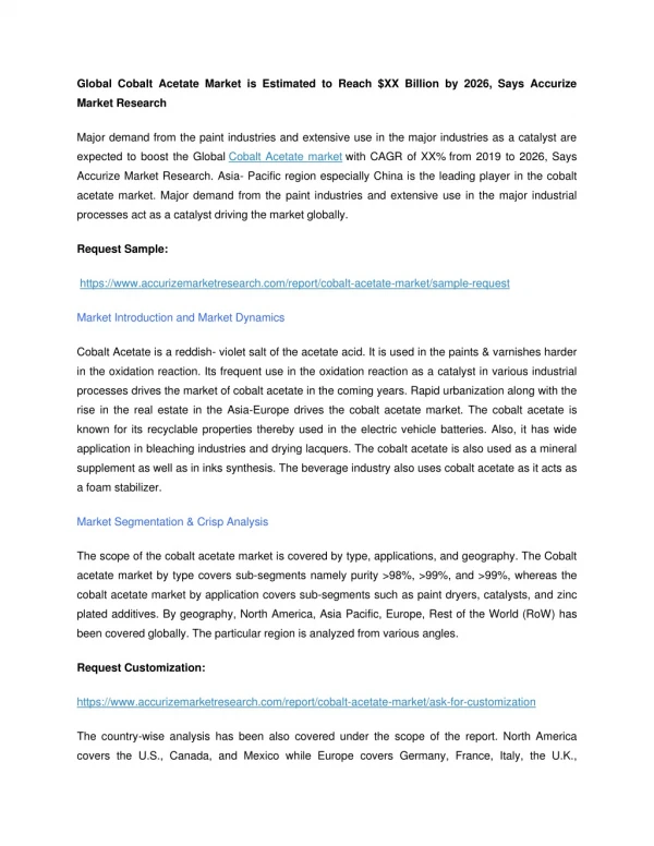 Global Cobalt Acetate Market