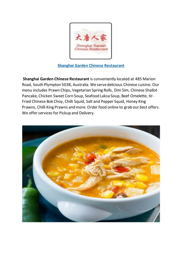Shanghai Garden Chinese Restaurant-South Plympton