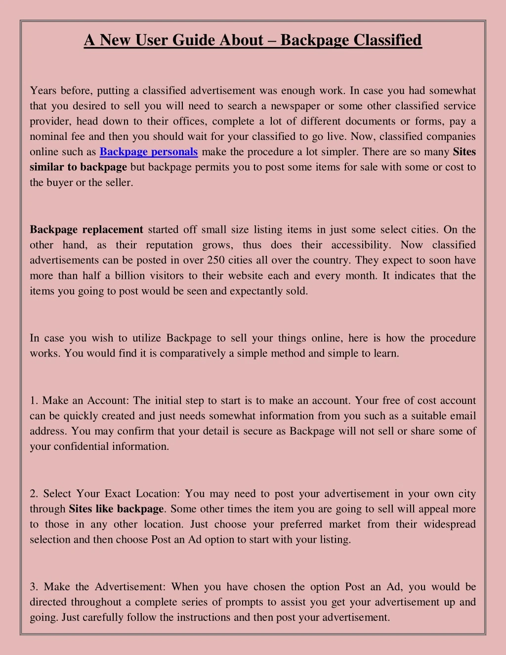 a new user guide about backpage classified