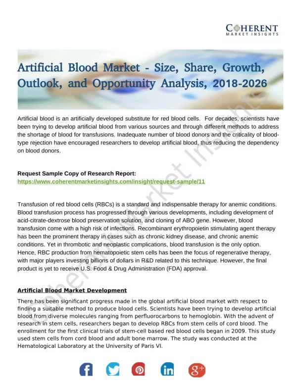 Artificial Blood Market Effect and Growth Factors Research and Projection 2018-2026