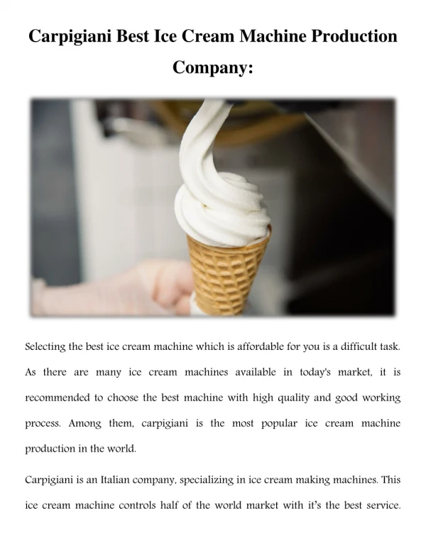 Carpigiani Best Ice Cream Machine Production Company: